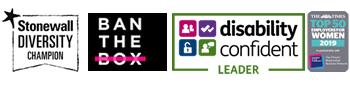 Proud to be part of 'Stonewall diversity champion', 'Ban the Box', 'Disability confident leader', 'Stop hunger with Sodexo' and 'Top 50 employer for women 2019'