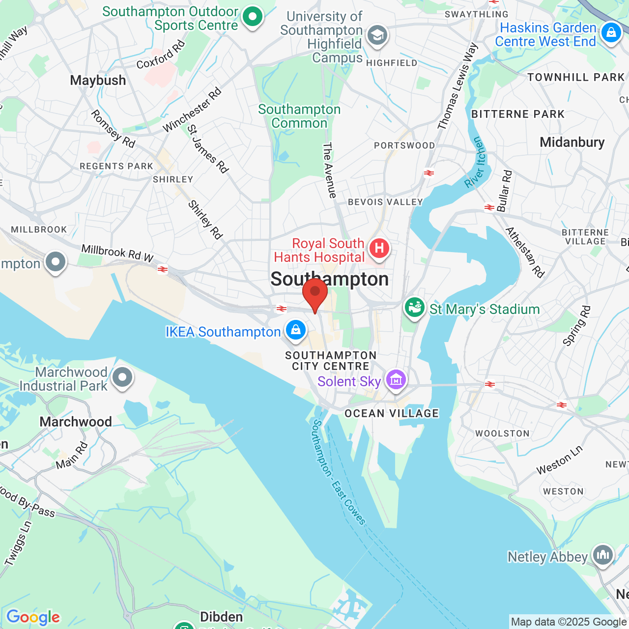 Map showing location of Southampton, United Kingdom, SO14 7EJ