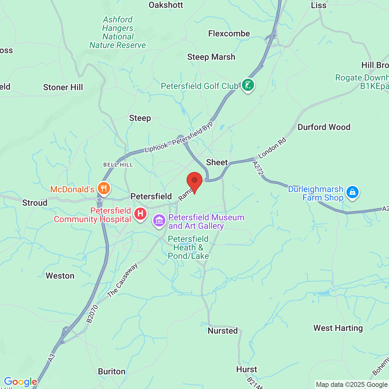 Map showing location of Petersfield, United Kingdom, GU31 4AS