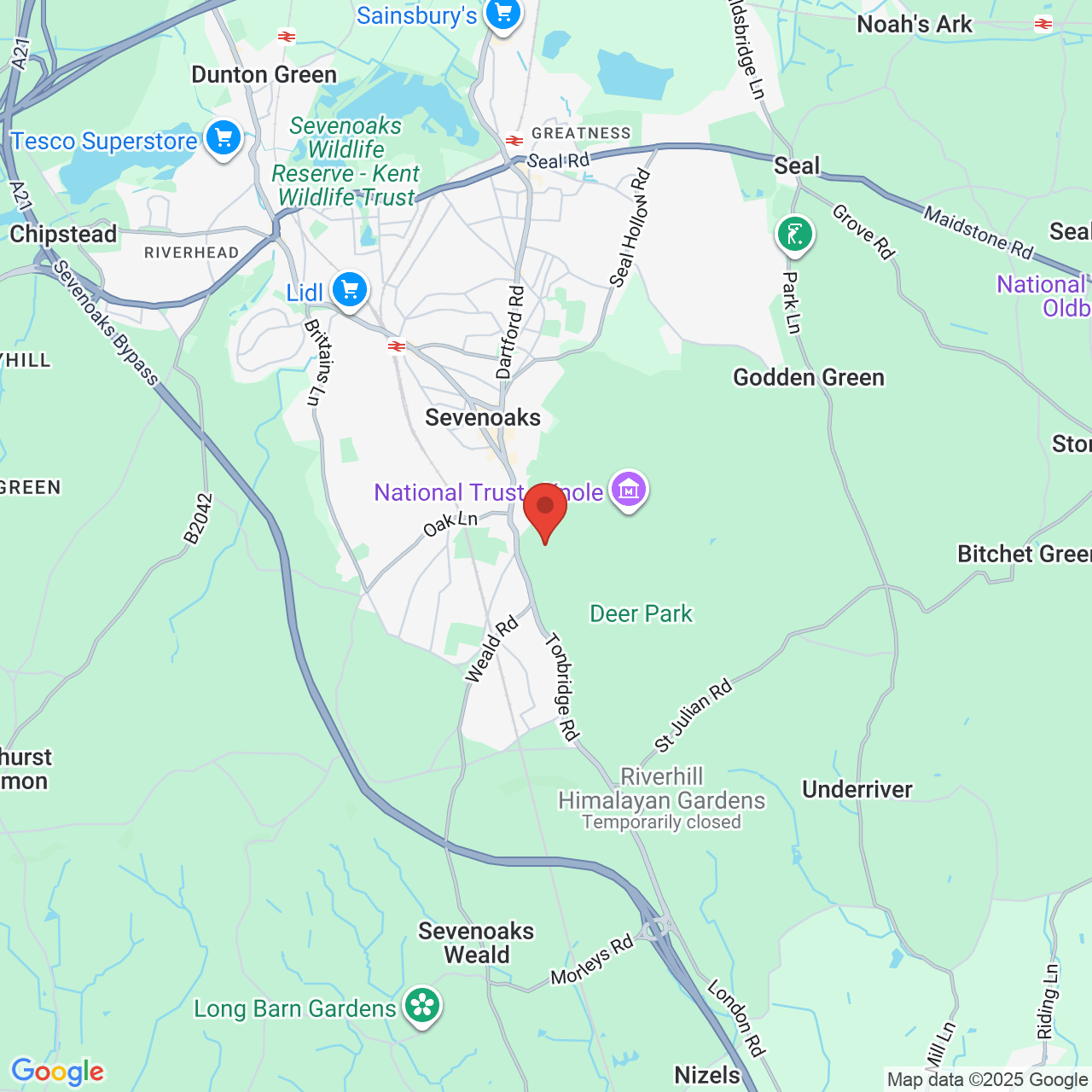 Map showing location of Sevenoaks, United Kingdom, TN13 1HU