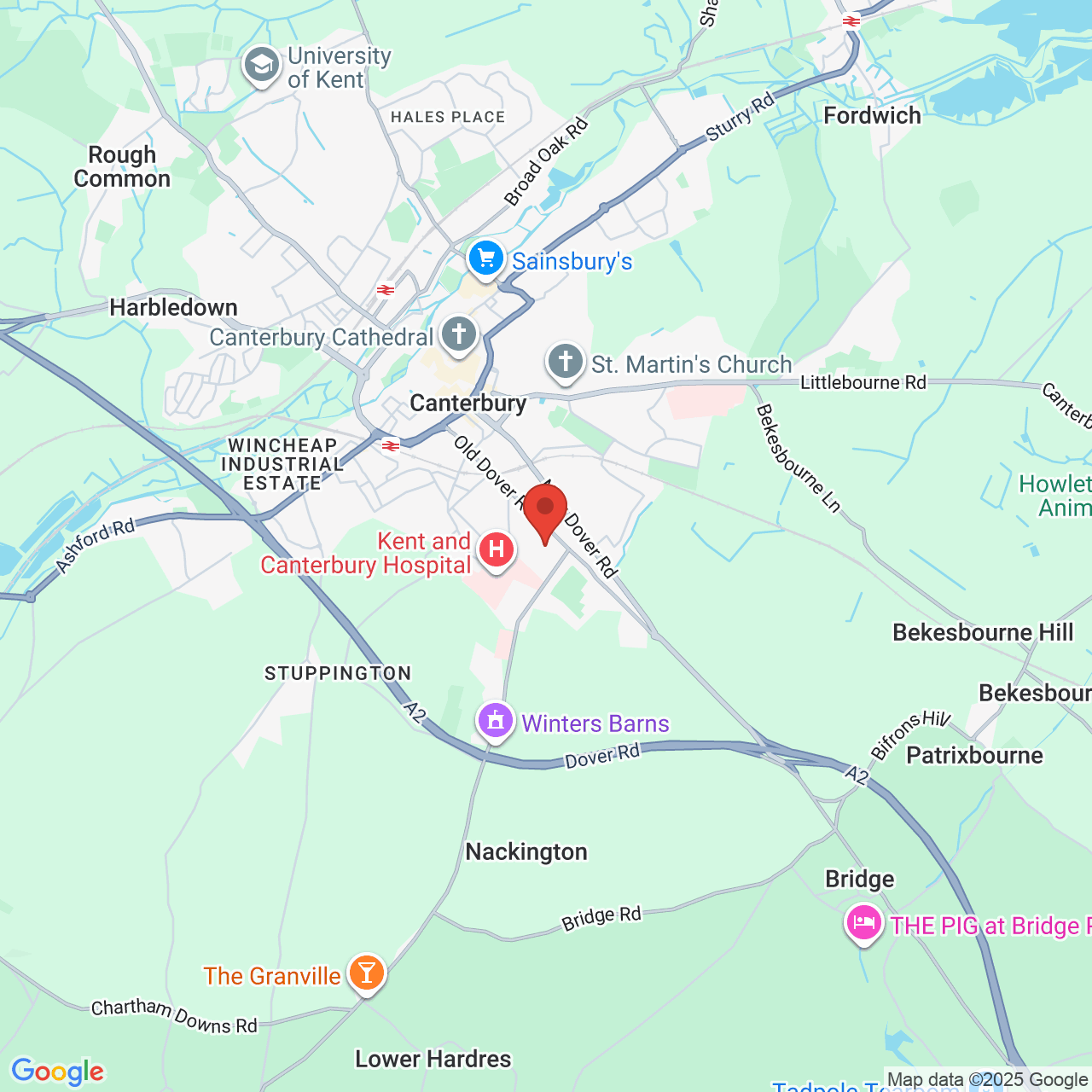 Map showing location of Kent County Cricket Club, United Kingdom, CT1 3NZ