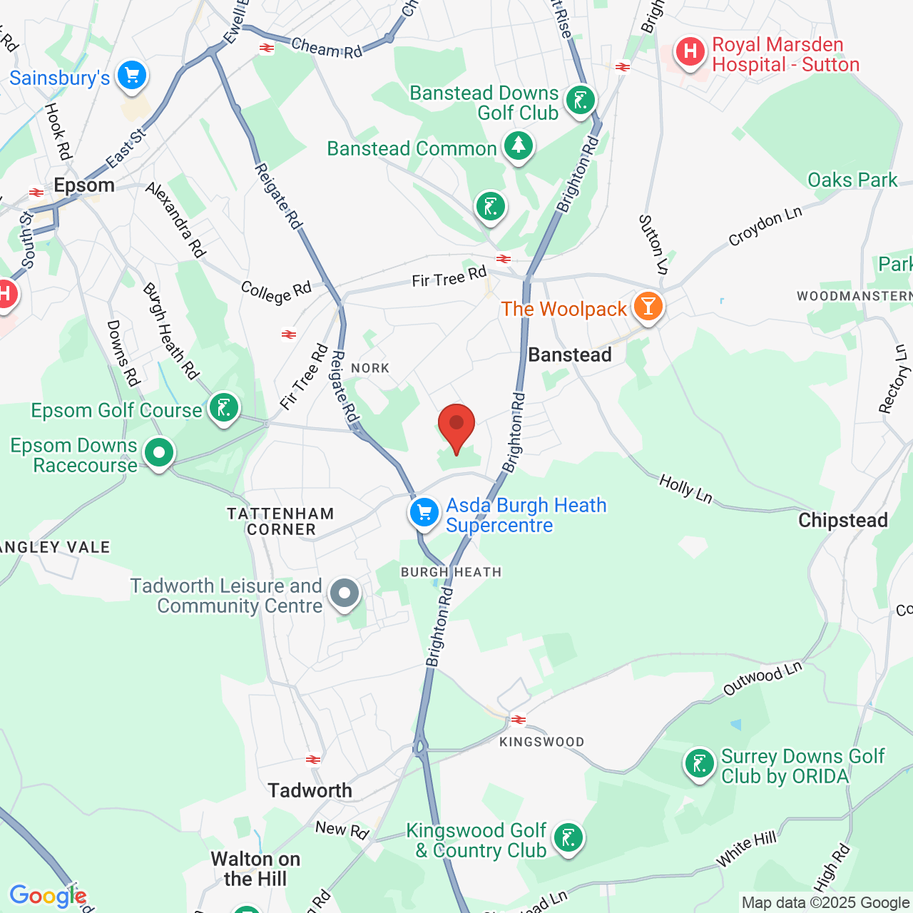 Map showing location of Burgh Heath, United Kingdom