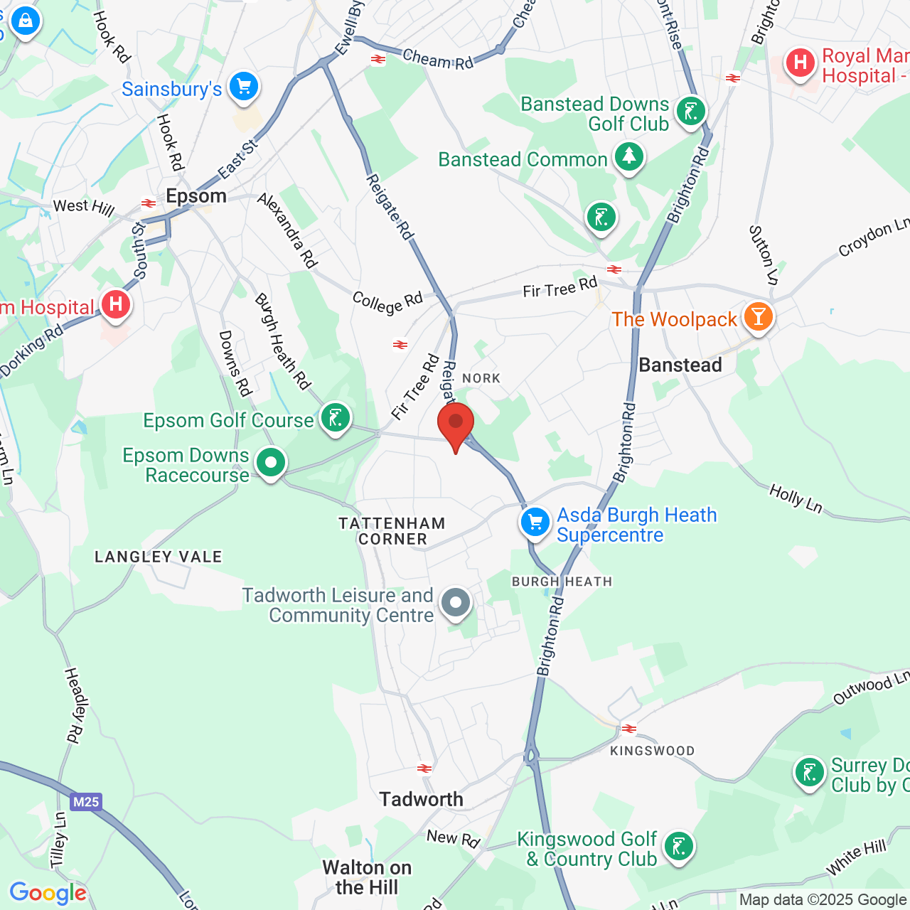 Map showing location of Epsom, United Kingdom, KT18 5UX