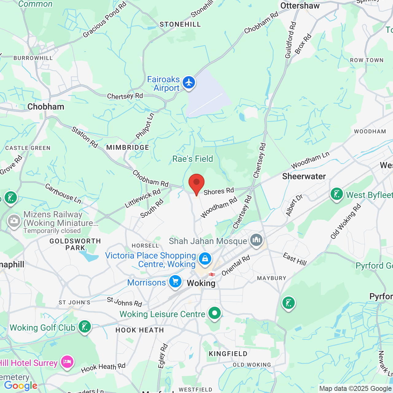 Map showing location of Woking, United Kingdom, GU21 4BY