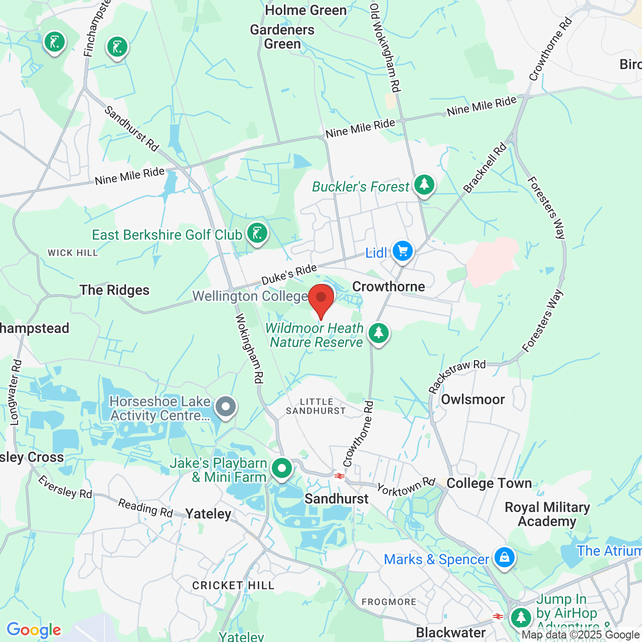 Map showing location of Crowthorne, United Kingdom, RG45 7PU