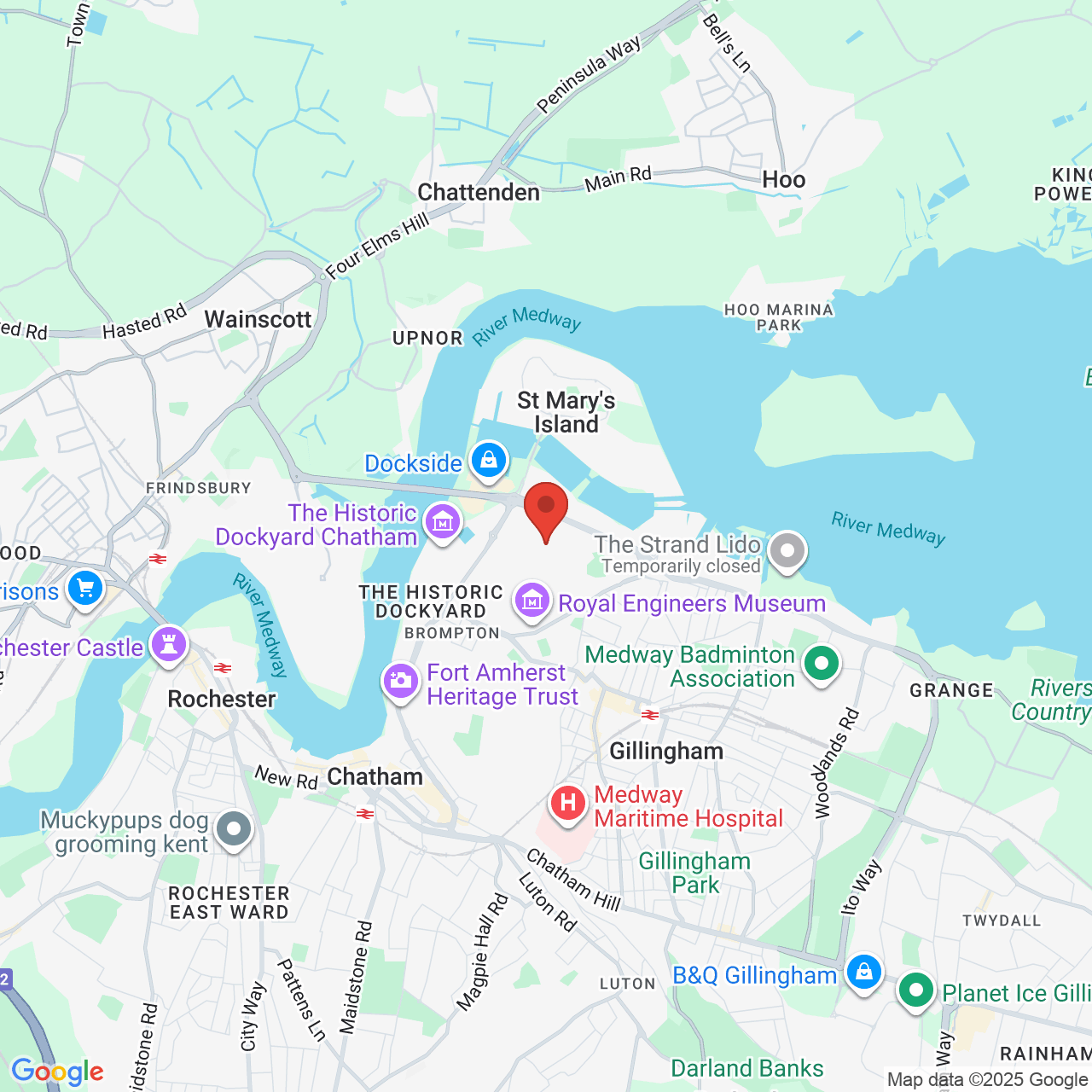 Map showing location of University of Greenwich Medway Campus, United Kingdom, ME4 4TB