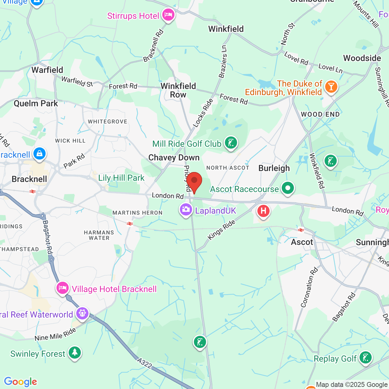 Map showing location of Ascot, United Kingdom, SL5 8DR