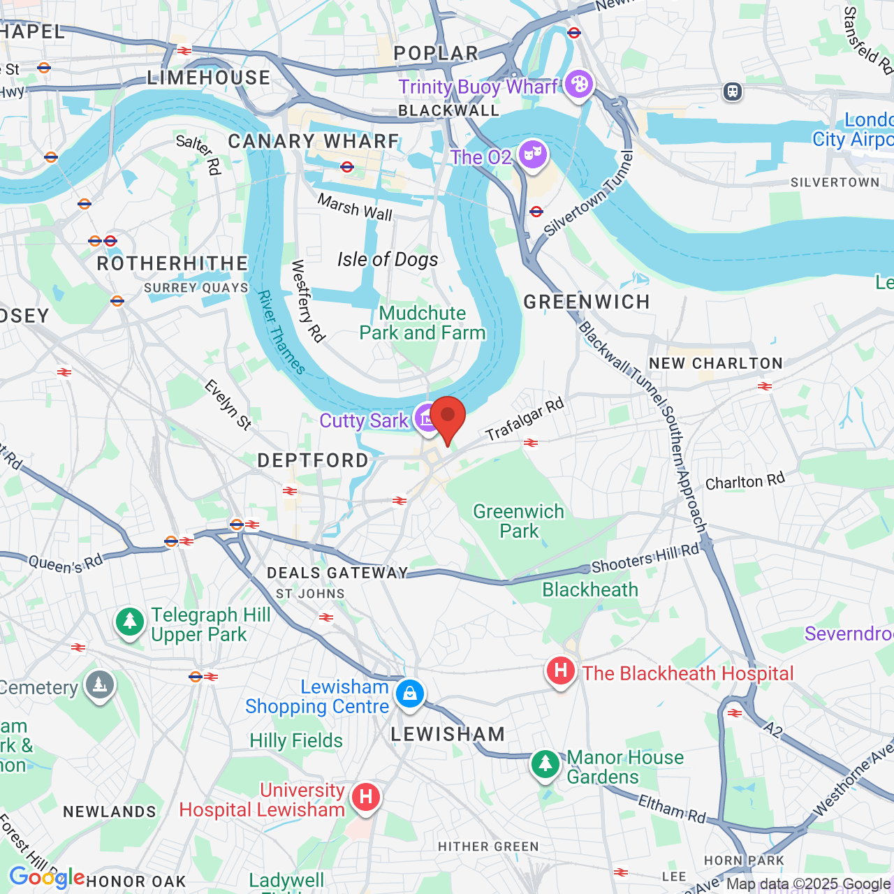 Map showing location of London and Kent, United Kingdom,  SE10 9LS