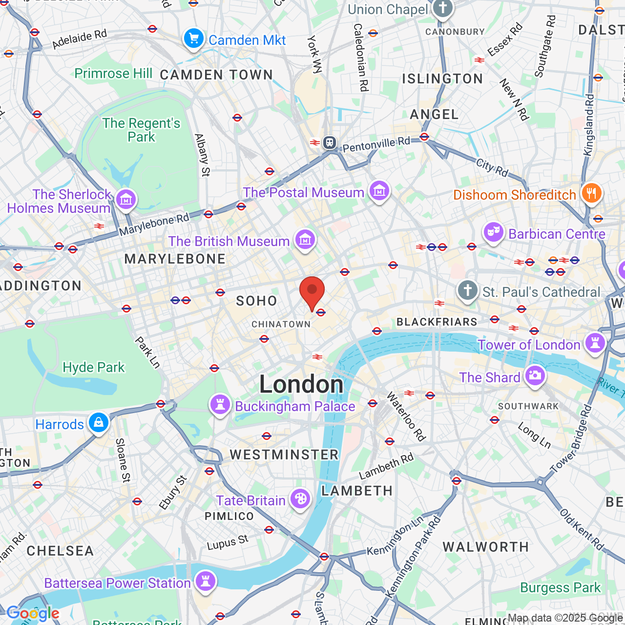 Map showing location of London, United Kingdom, WC2H 9FA
