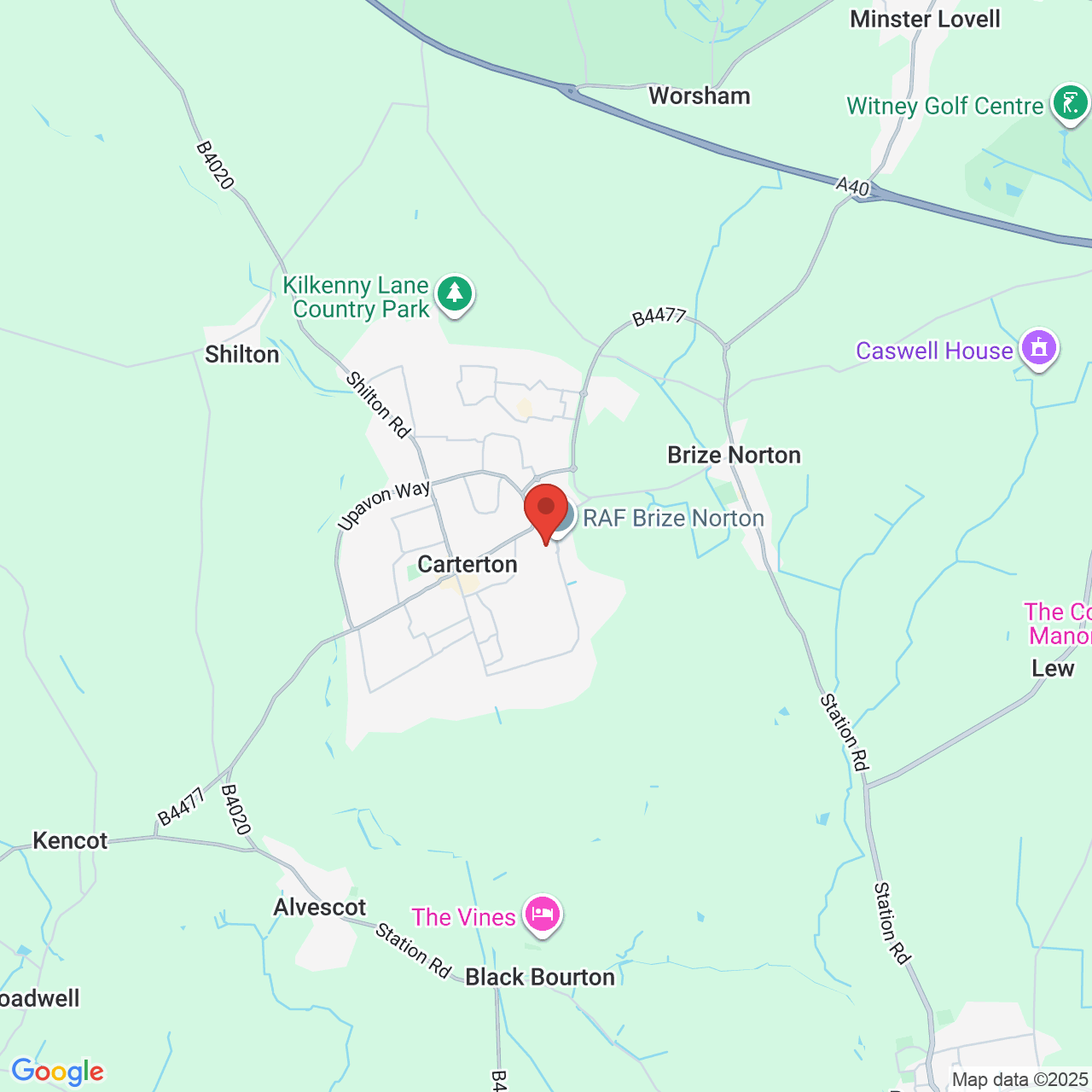 Map showing location of Carterton, United Kingdom, OX18 3LX