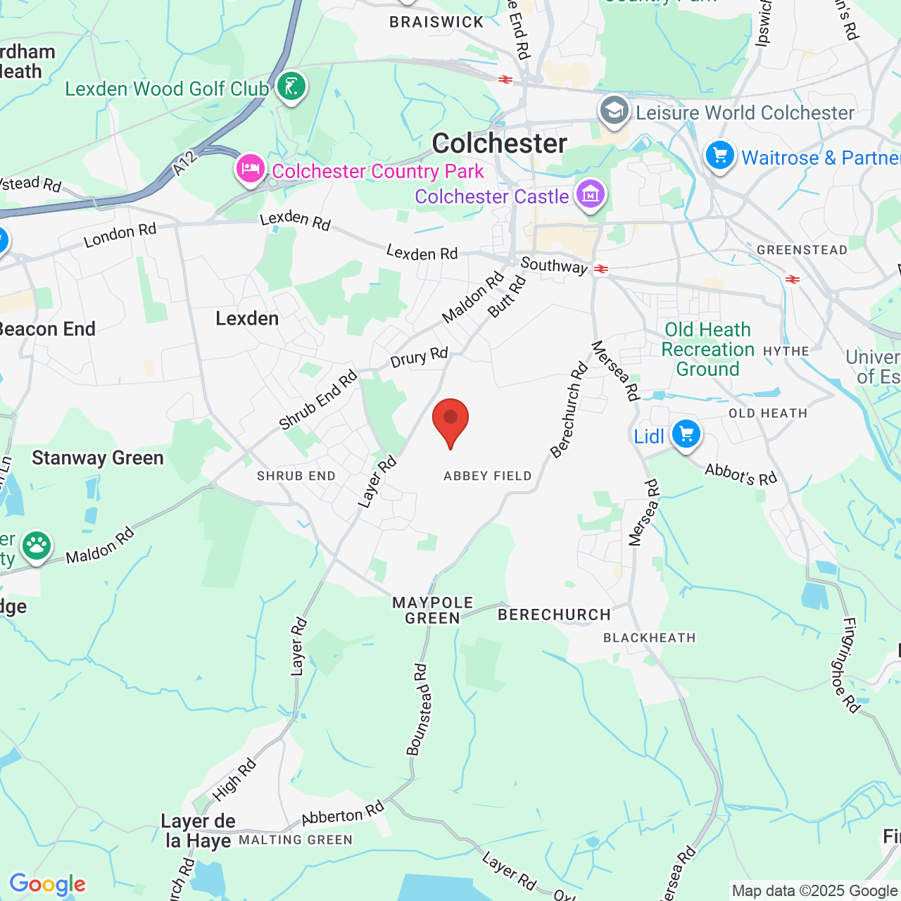 Map showing location of Colchester, United Kingdom, CO2 7UT