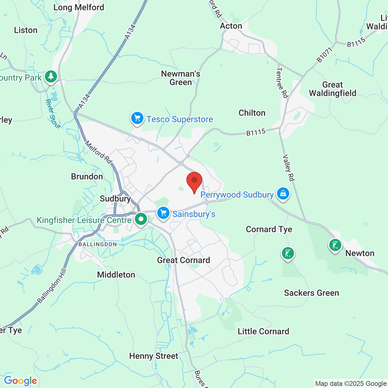 Map showing location of Sudbury, United Kingdom, CO10 2XD