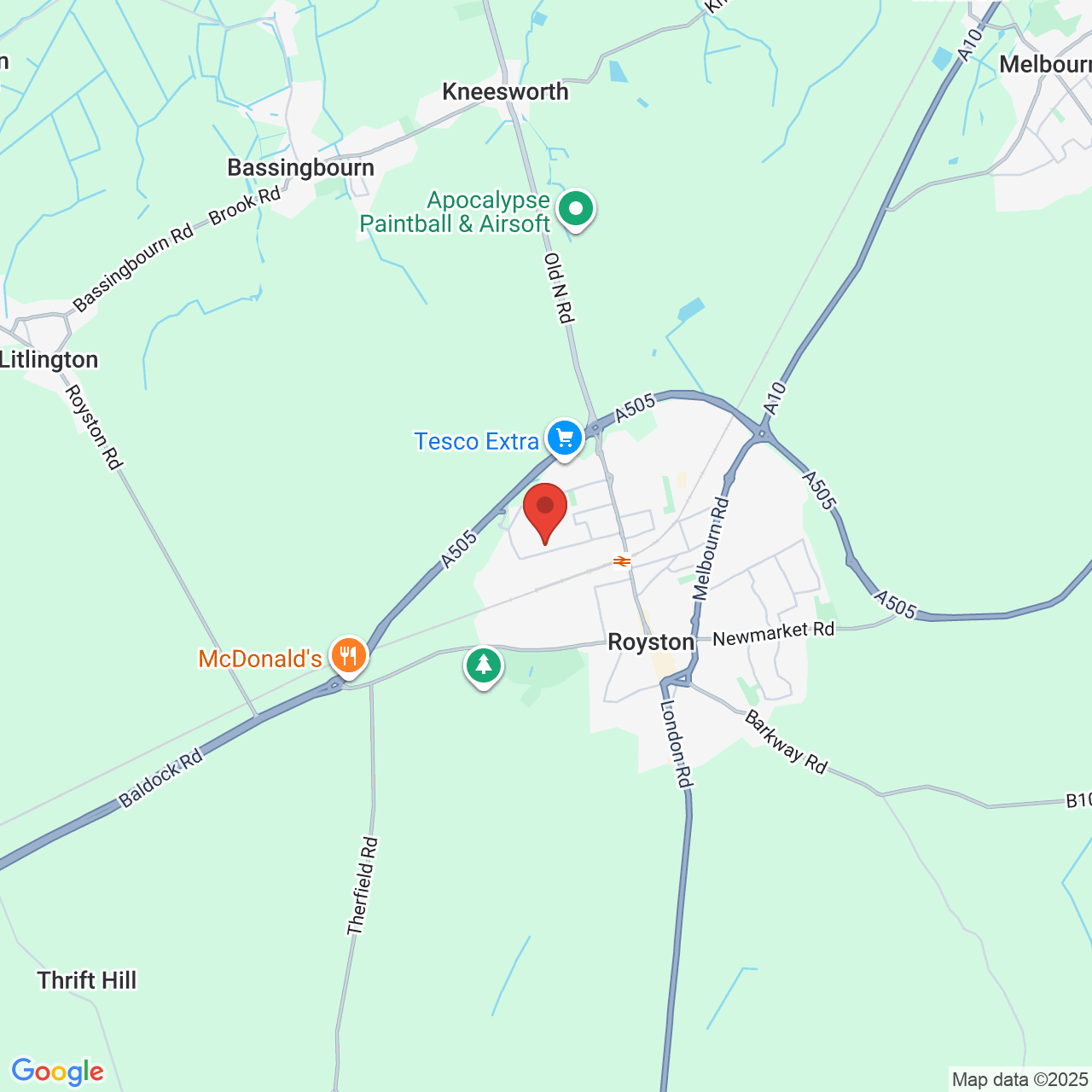 Map showing location of Royston, United Kingdom, SG8 5HE