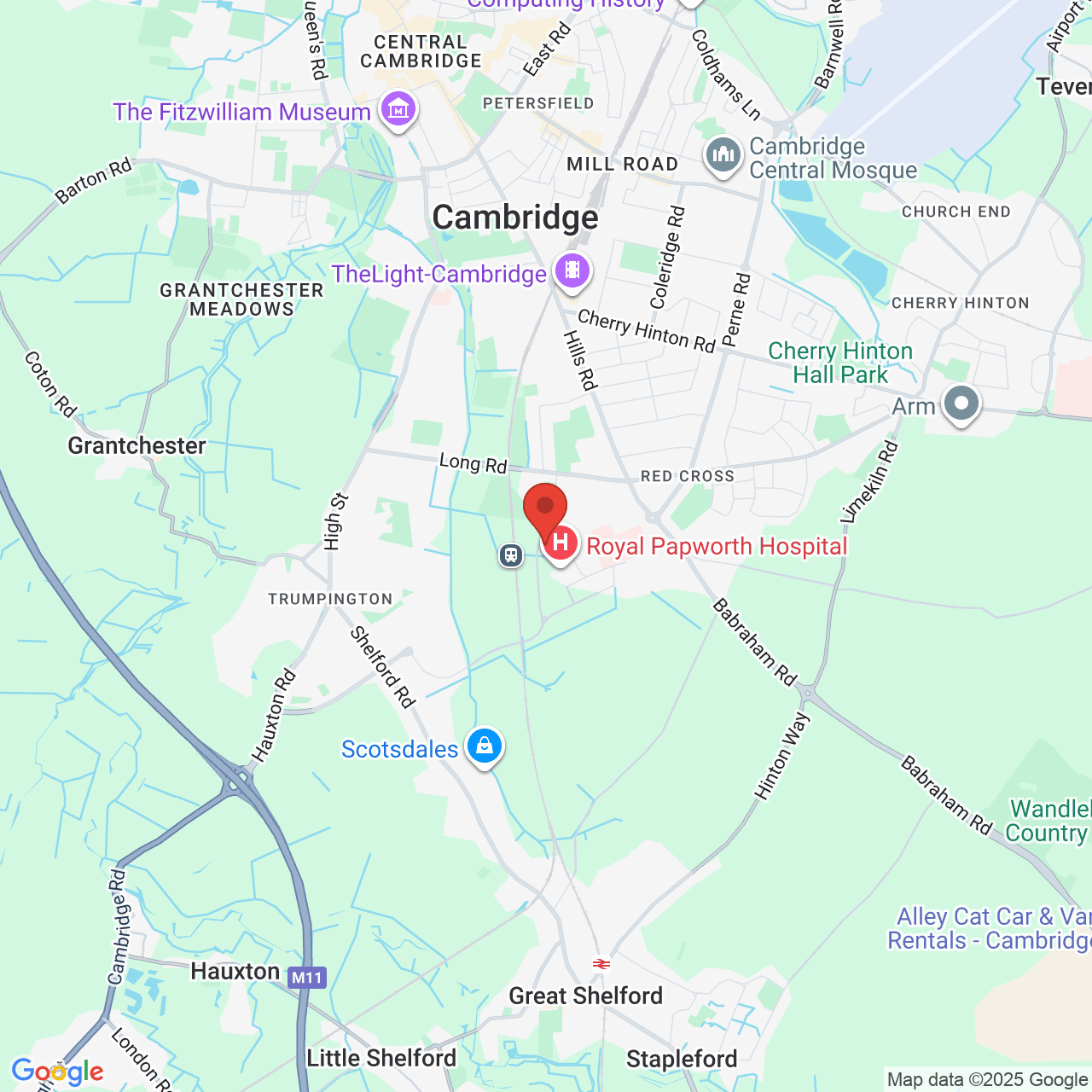 Map showing location of Cambridge, United Kingdom, CB2 0AA