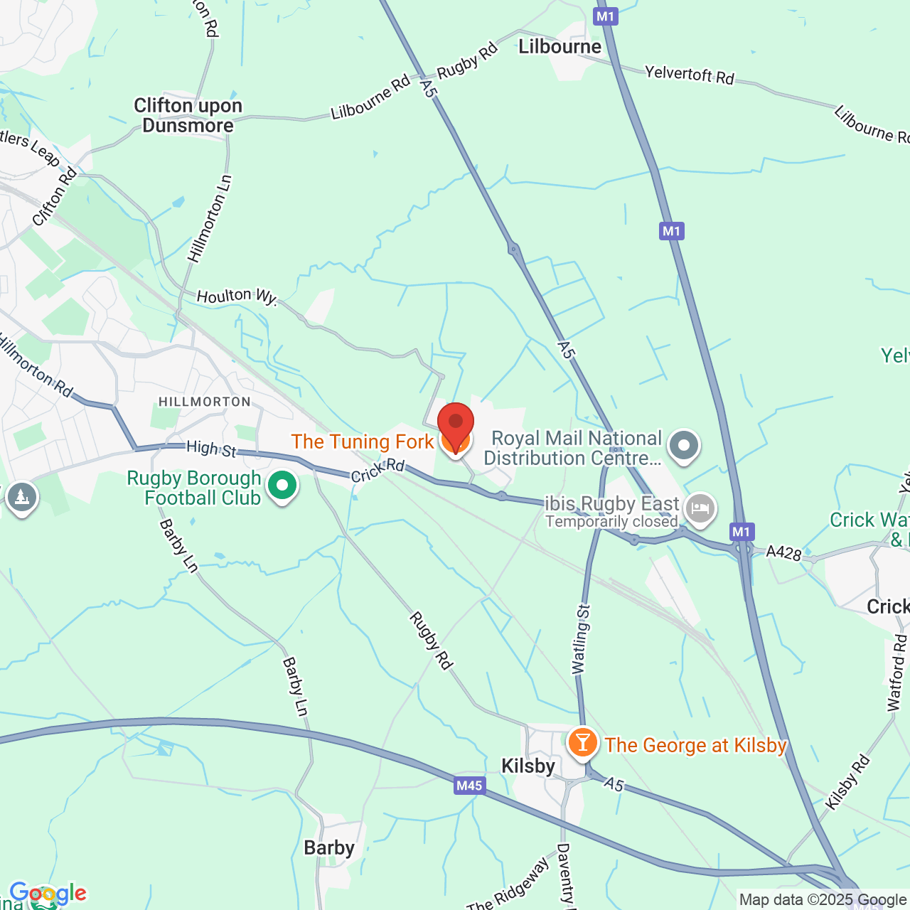 Map showing location of Rugby, United Kingdom, CV23 OTH