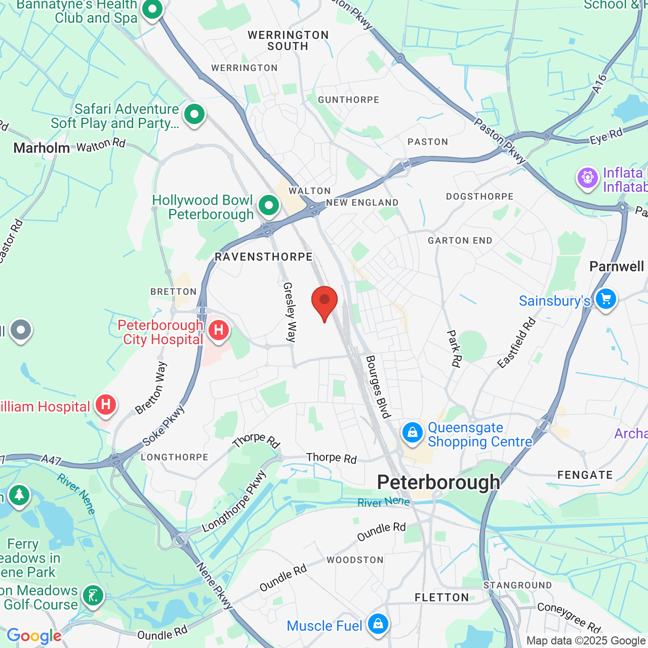 Map showing location of HMP Peterborough, Saville Road, Westwood, Peterborough, PE3 7PD, United Kingdom, PE3 7PD