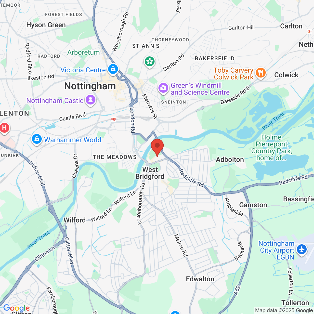 Map showing location of Nottingham Forrest Football Club, Not specified, NG2 5FR