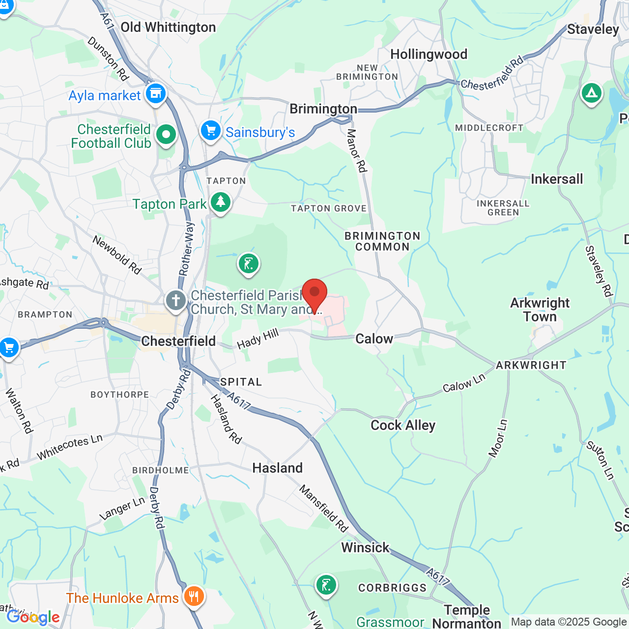 Map showing location of Chesterfield Royal Hospital, United Kingdom, S44 5BL