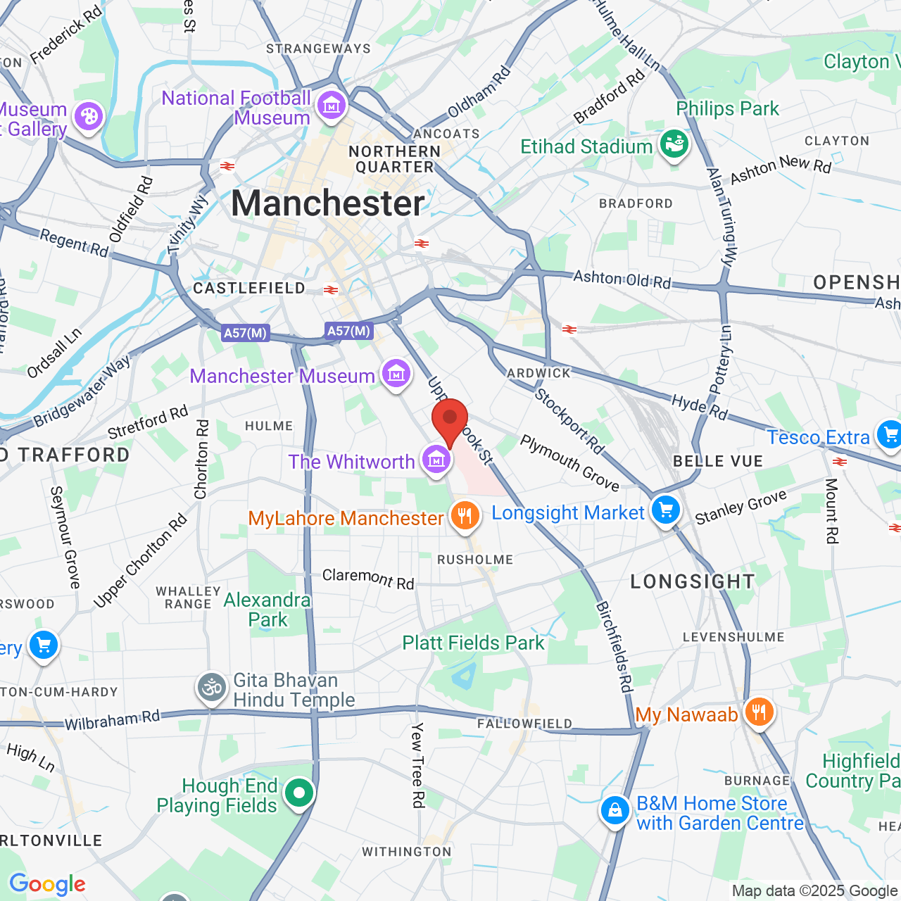 Map showing location of Manchester, United Kingdom, M13 9WL