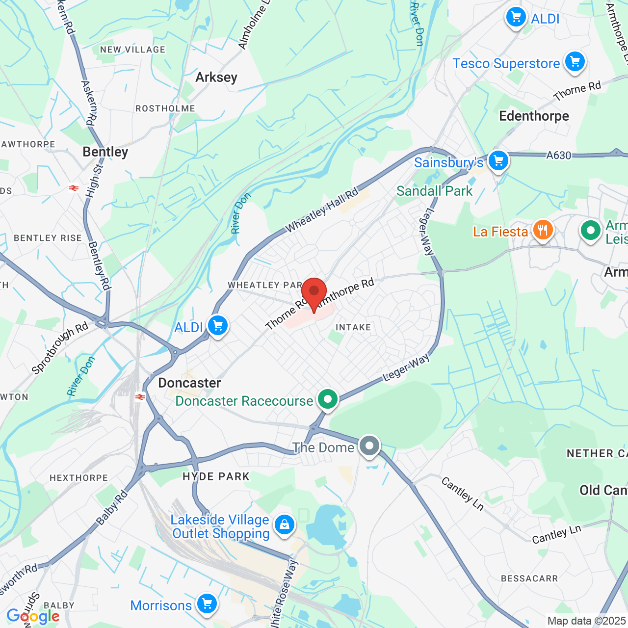 Map showing location of Doncaster, United Kingdom, DN2 5LT