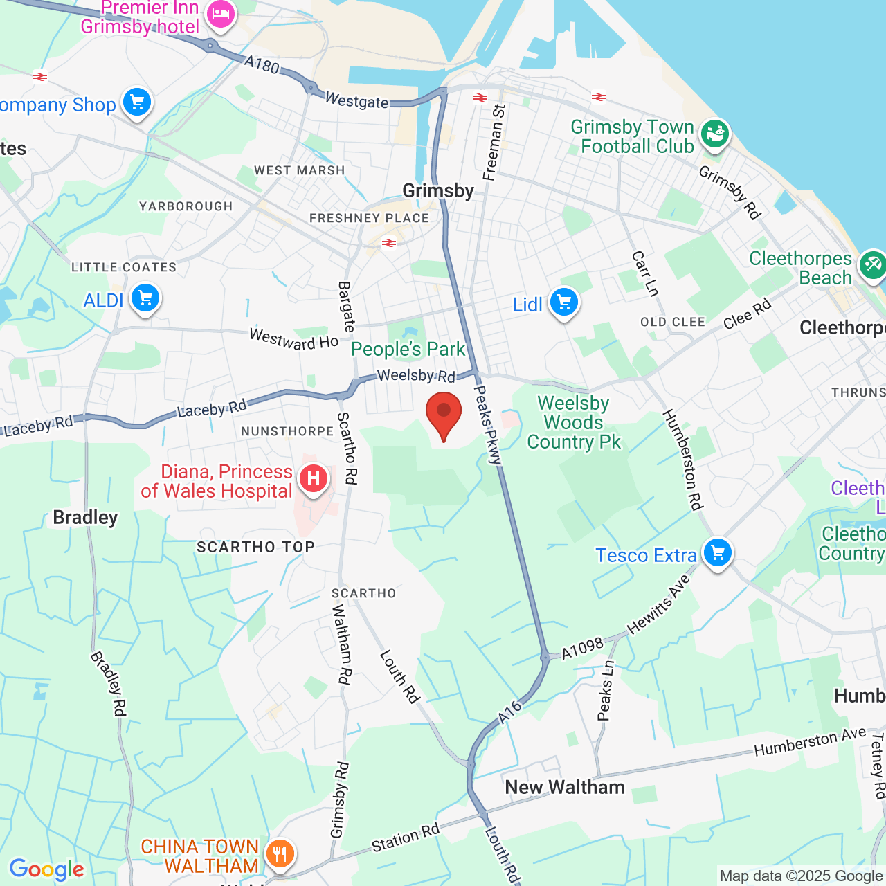 Map showing location of Grimsby, United Kingdom, DN32 0AZ