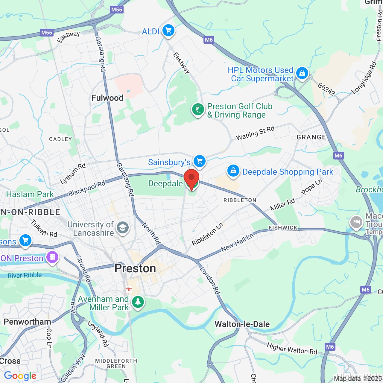 Map showing location of Preston North End Football Club, United Kingdom, PR1 6RU