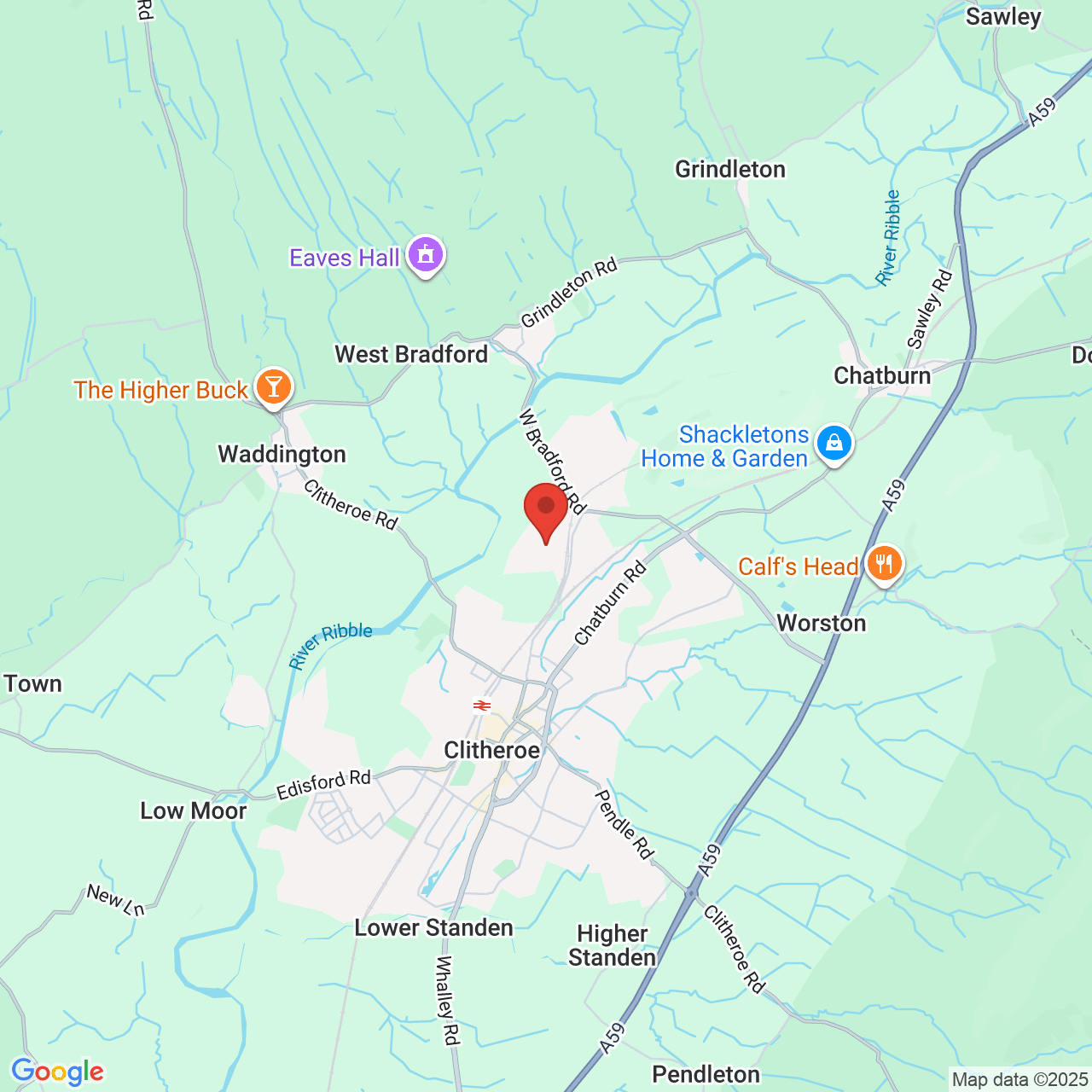 Map showing location of Clitheroe, Lancashire, United Kingdom, BB7 4QB