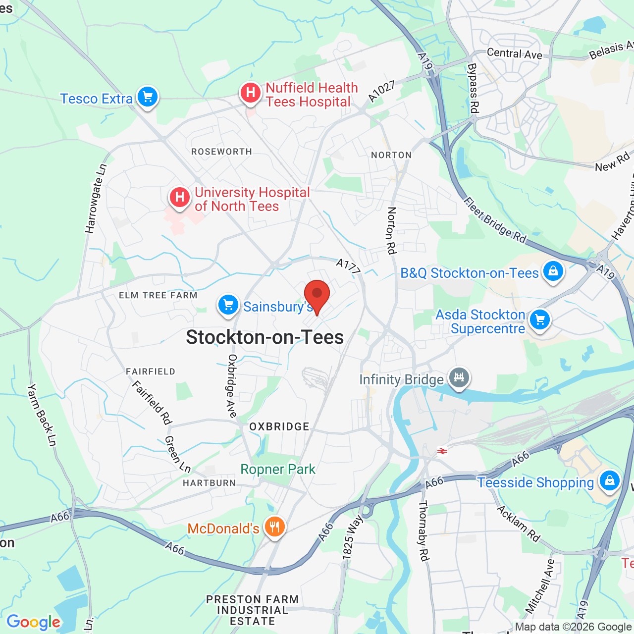 Map displaying job location