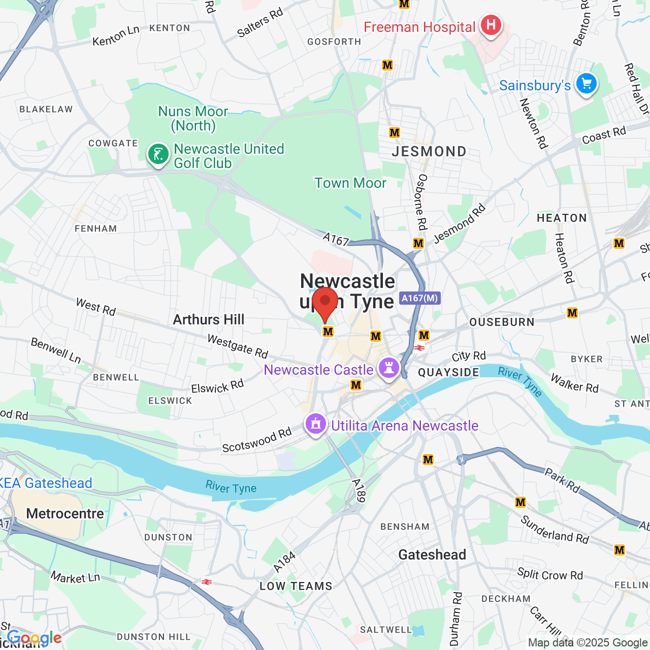 Map showing location of St. James' Park Newcastle, United Kingdom, NE1 4ST