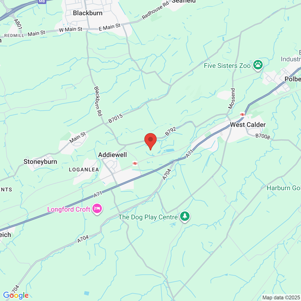 Map showing location of HMP Addiewell 9 Station Road Addiewell, West Lothian, United Kingdom, EH55 8QF