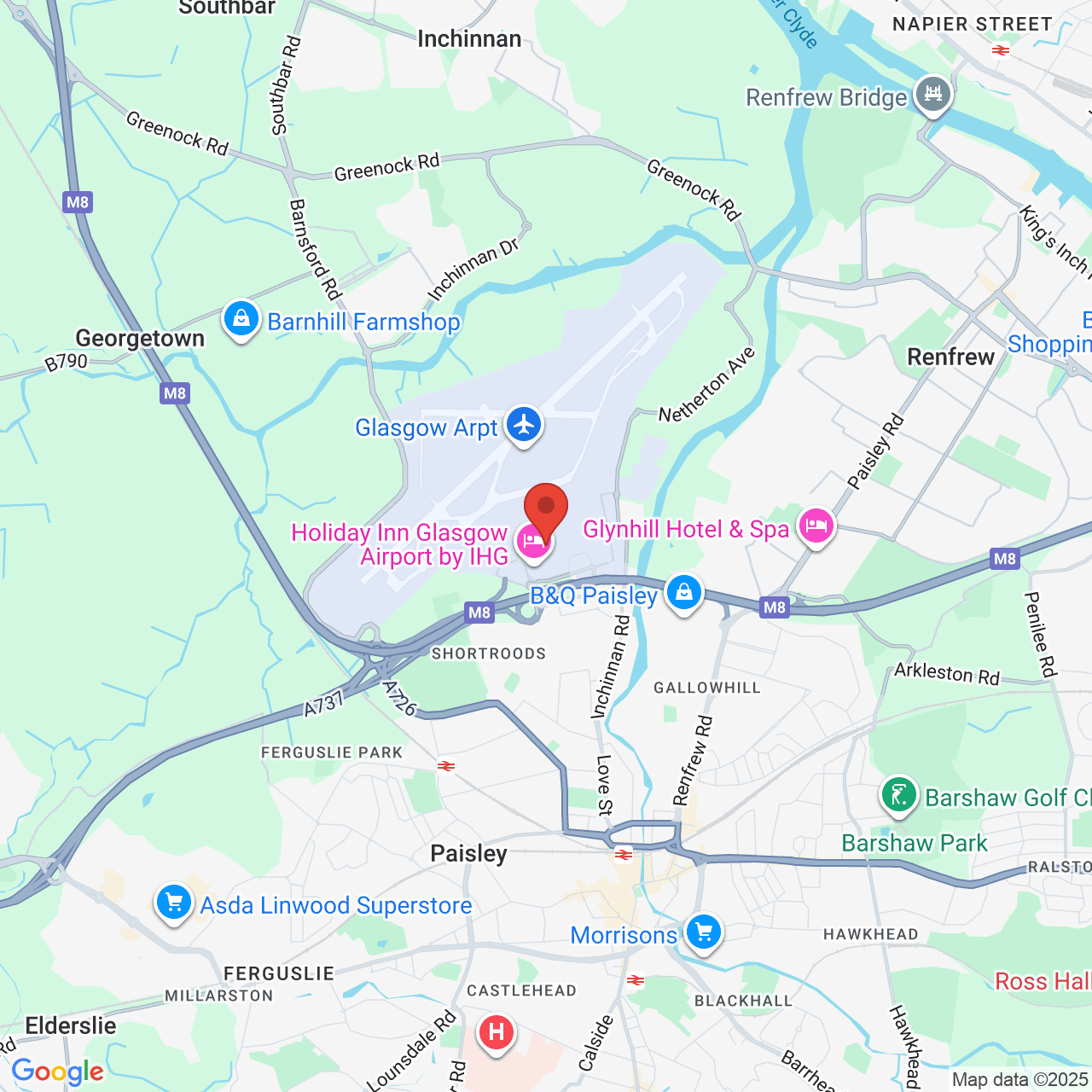 Map showing location of Emirates Lounge, Glasgow Airport, United Kingdom, PA3 2ST