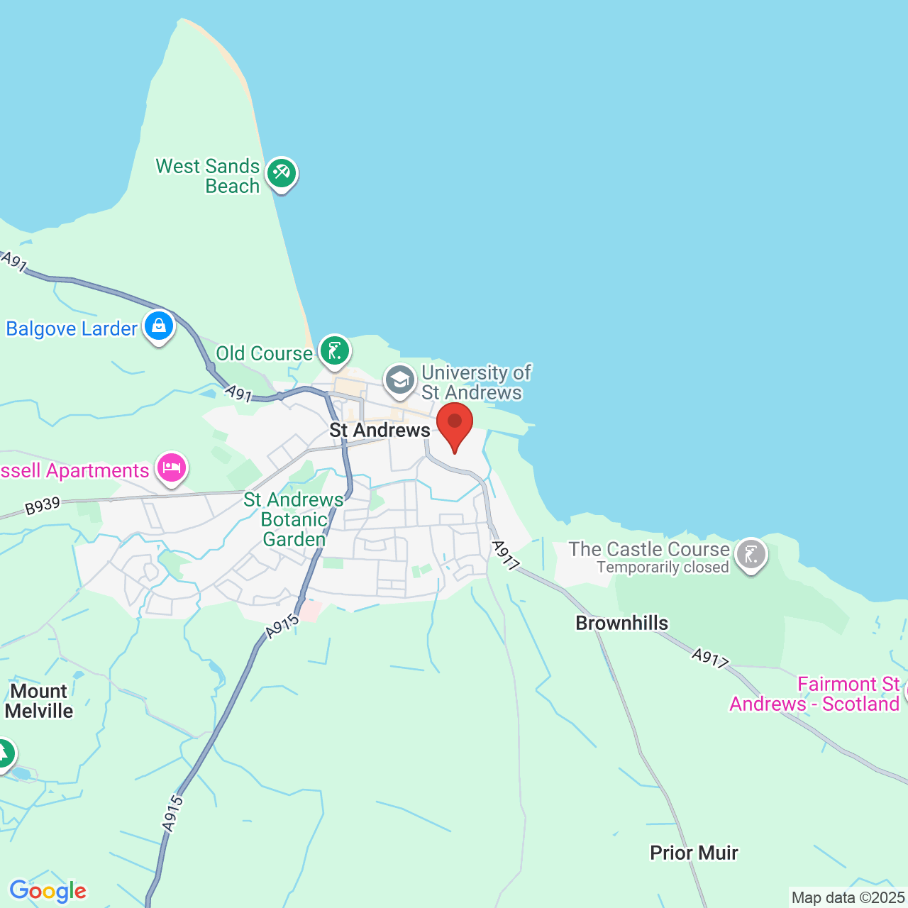 Map showing location of St Andrews, United Kingdom, KY16 9QJ