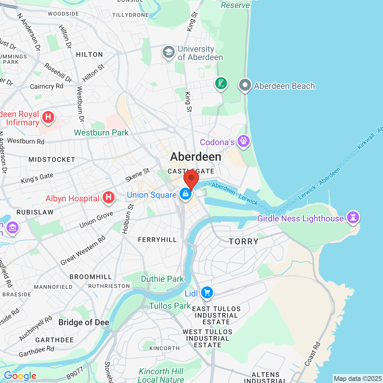 Map showing location of Aberdeen, United Kingdom, AB11 5PJ