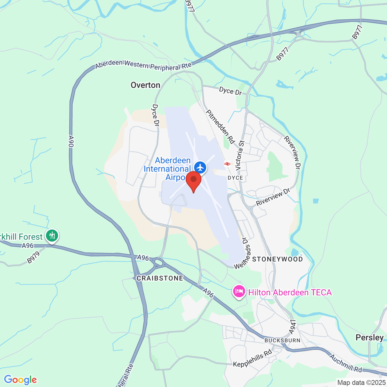 Map showing location of Dyce, Aberdeen, United Kingdom, AB21 7DU